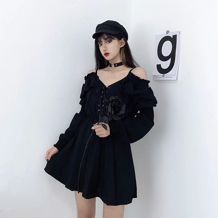 Alt Black Long Sleeve Gothic Dress Shoptery