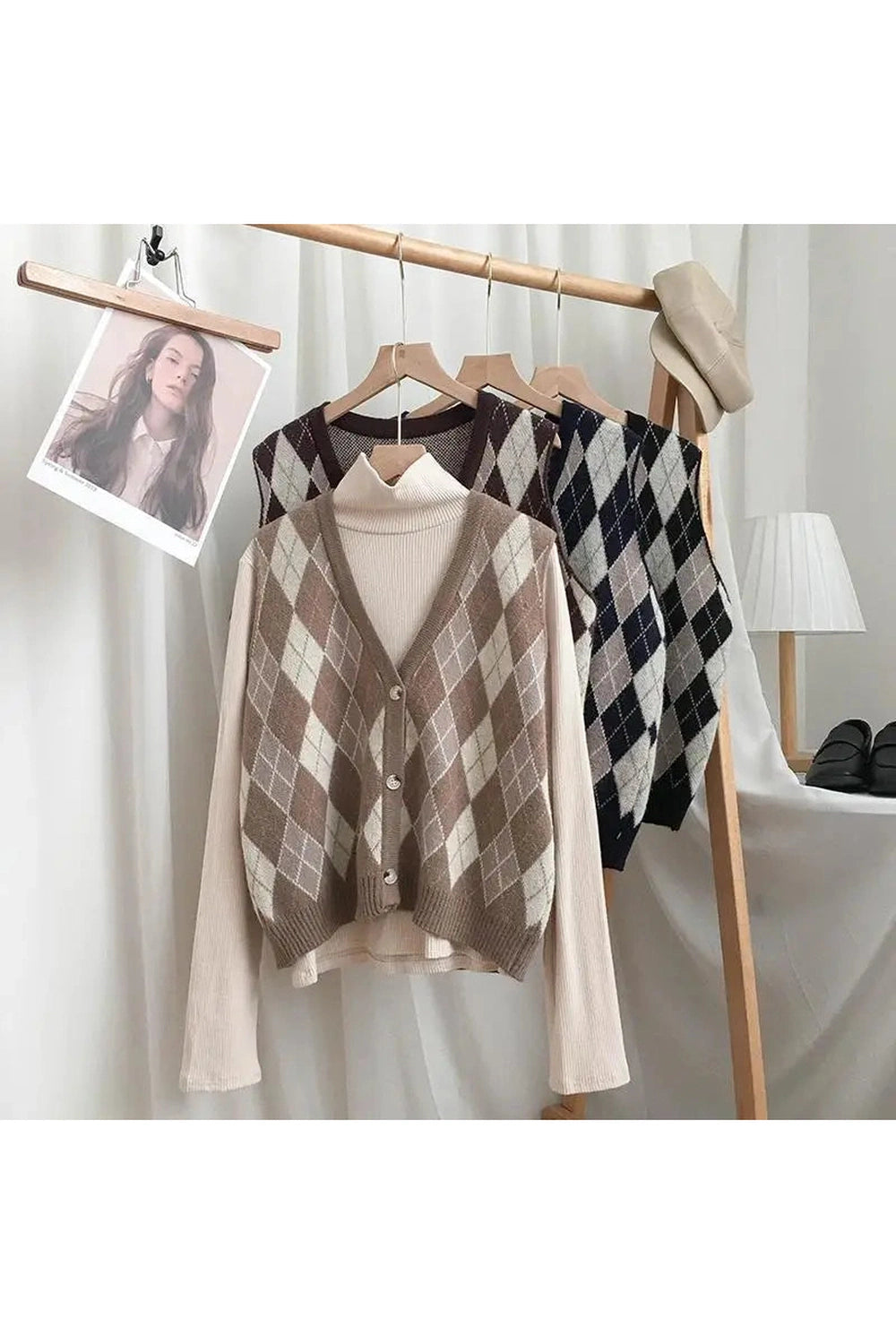 Retro Classic Argyle Knit Vest Shoptery