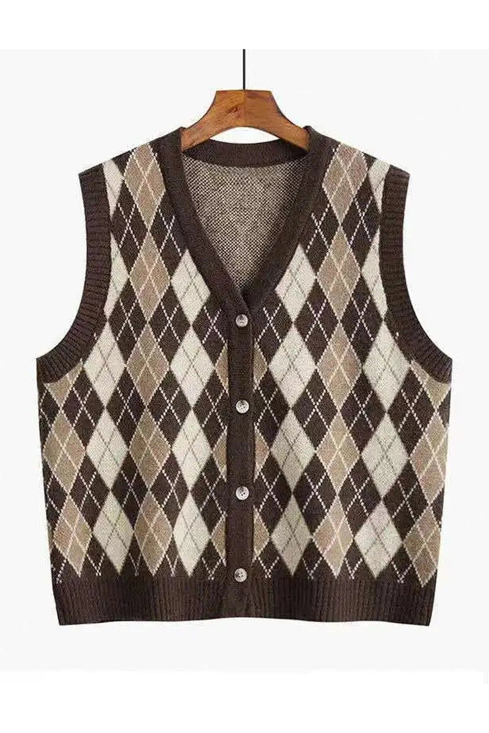 Retro Classic Argyle Knit Vest coffee Shoptery