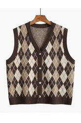 Retro Classic Argyle Knit Vest coffee Shoptery