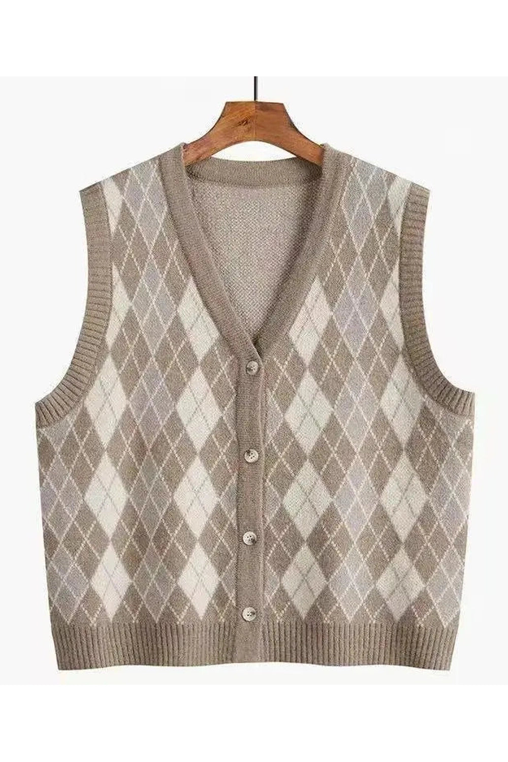 Retro Classic Argyle Knit Vest brown Shoptery