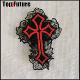 Menhera White Lace Cross Hair Clips with Eyepatch Set red1 Shoptery