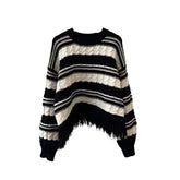 Alt Grunge Fringe Striped Sweater Shoptery