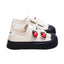 Fairy Kei Pink Strawberry Platform Canvas Sneakers with Velcro Straps Beige Shoptery