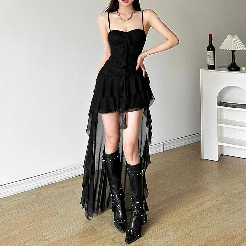 Celestial Drift Tiered Coquette Dress black Shoptery