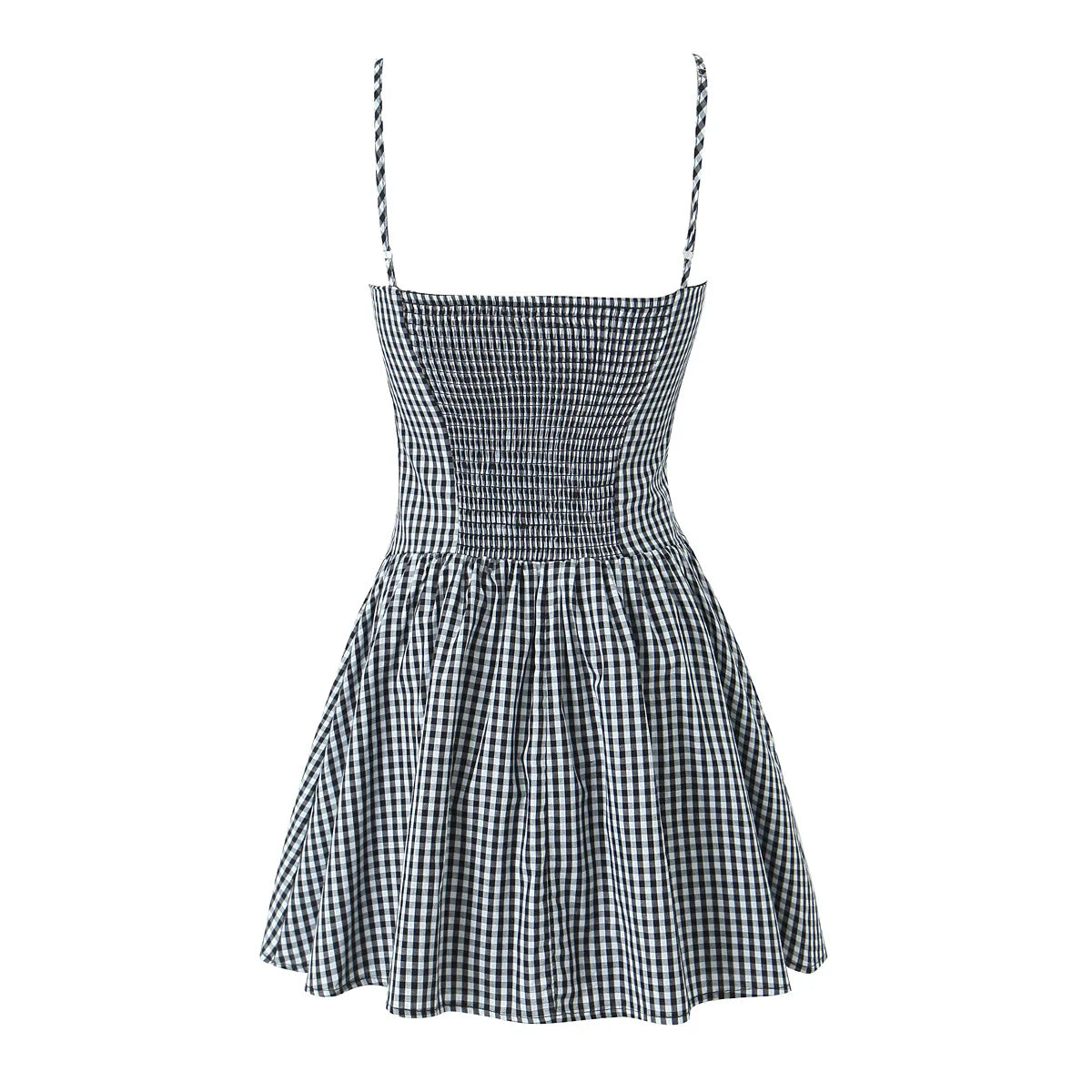 Retro Gingham Lace Button Dress Shoptery