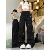 Kawaii Embroidered Bow Pants black Shoptery