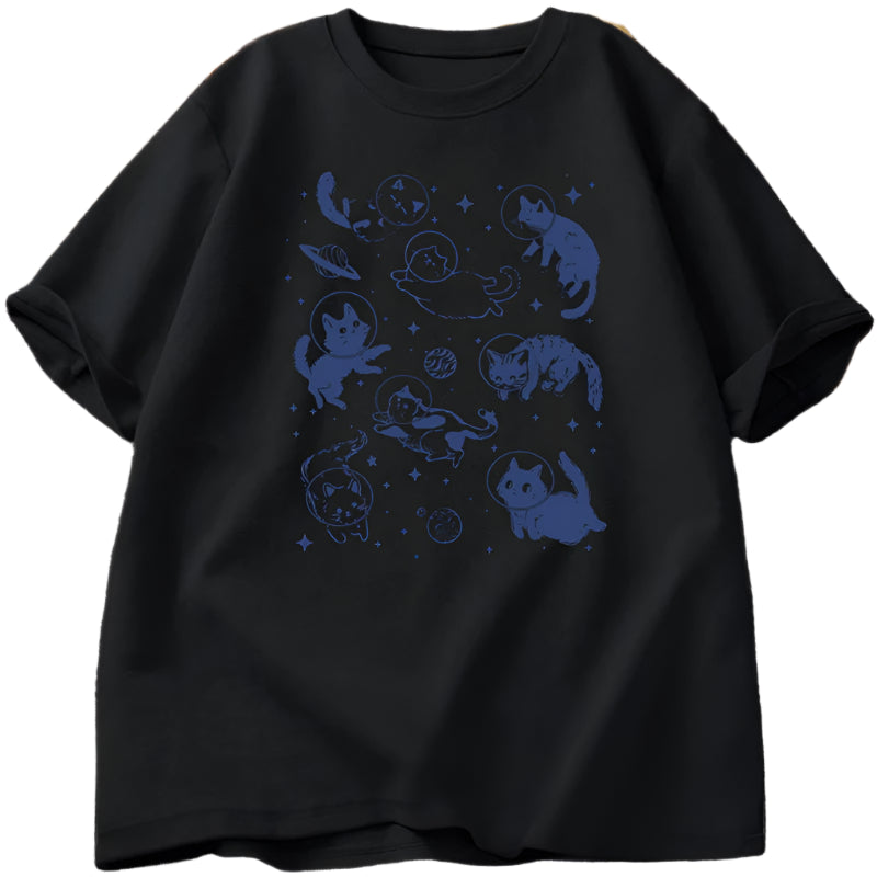 Astronaut Kittens Aesthetic T-Shirt black Shoptery