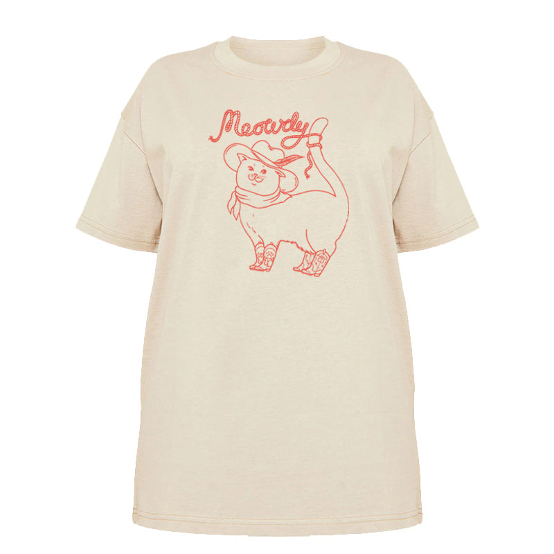 Aesthetic Cowboy Cat Graphic T-shirt Khaki Shoptery