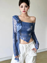 Cloud Wash One-Shoulder Coquette Blouse Picture Shoptery