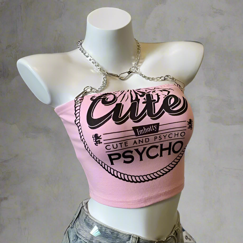 Psycho Sweetheart Chain Y2k Pink Crop Top pink Shoptery
