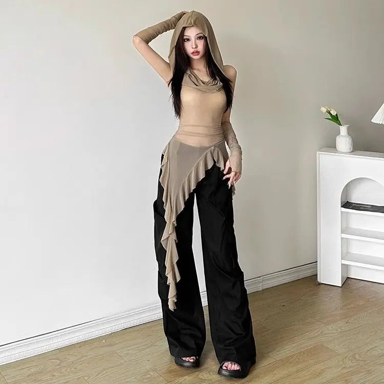 Dune Mirage Draped Y2k Top Khaki One Size Shoptery