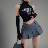 Spidercore Sleeveless Web Alt Crop Top Black Shoptery