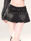 Visual Kei Black Denim Tiered Ruffle Mini Skirt with Studded Belt 1753 black Shoptery