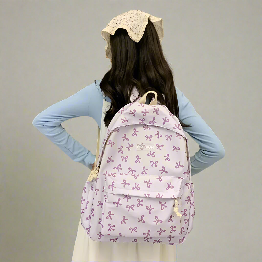 Bow Print Coquette Backpack Purple Shoptery