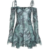 Edgy Mist Garden Cold Shoulder Dress green Shoptery