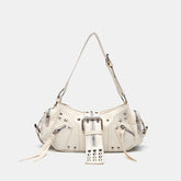 Riot Buckle Studded Shoulder Bag Beige Shoptery