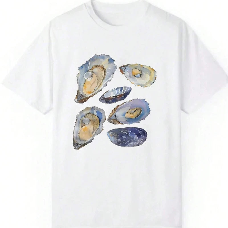 Ocean Shell Illustration Aesthetic T-Shirt WHITE Shoptery