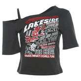 Alt Lakeside Chaos Cold Shoulder T-Shirt Dark Grey Shoptery