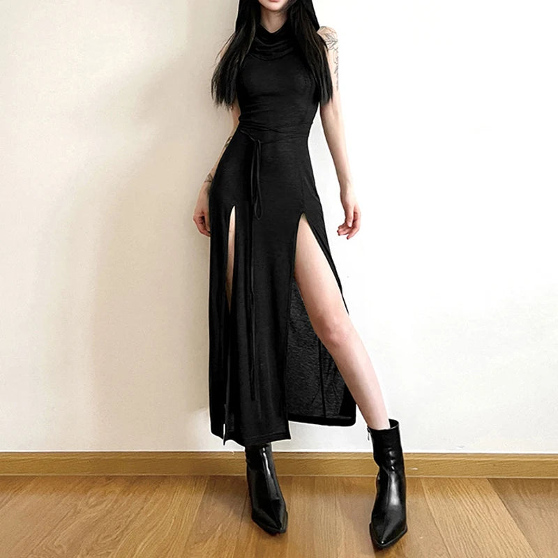 Gothic Punk Hollowed Midi Dress black Shoptery