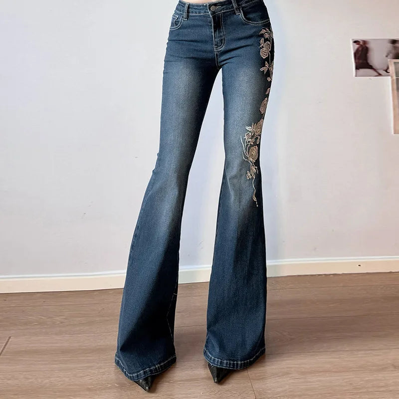 Petal Trail Embroidered Jeans Blue Shoptery