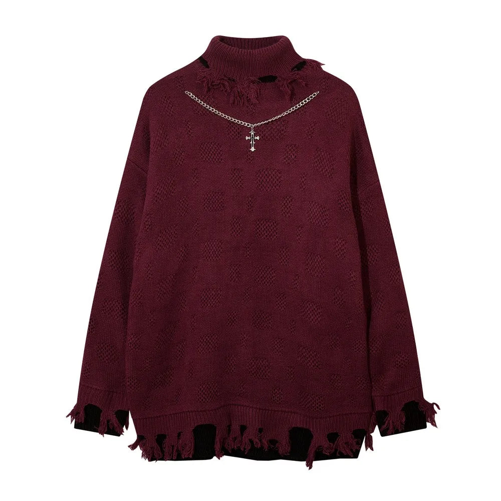 Reverie Edgy Distressed Sweater Red Shoptery