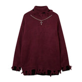 Reverie Edgy Distressed Sweater Red Shoptery