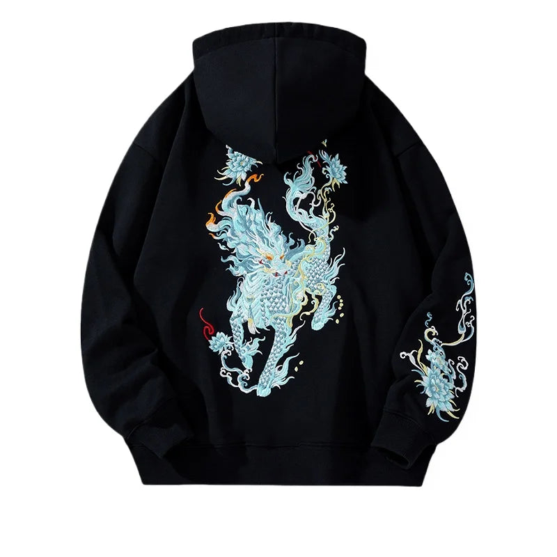 Mythic Beast Embroidered Edgy Hoodie Black hat thin Shoptery
