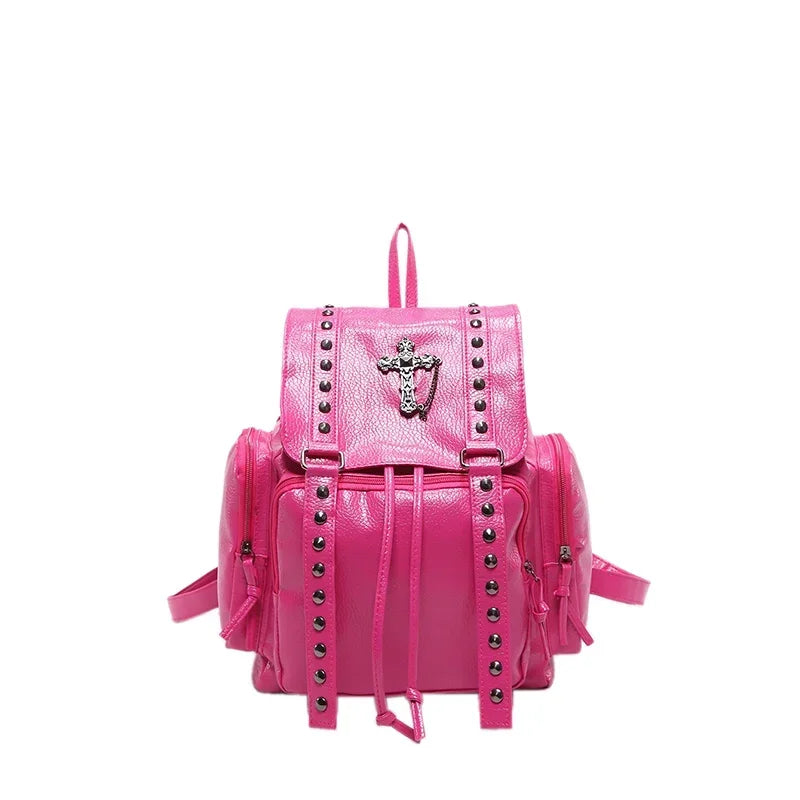 Y2k Goth Cross Backpack Dark Pink Shoptery