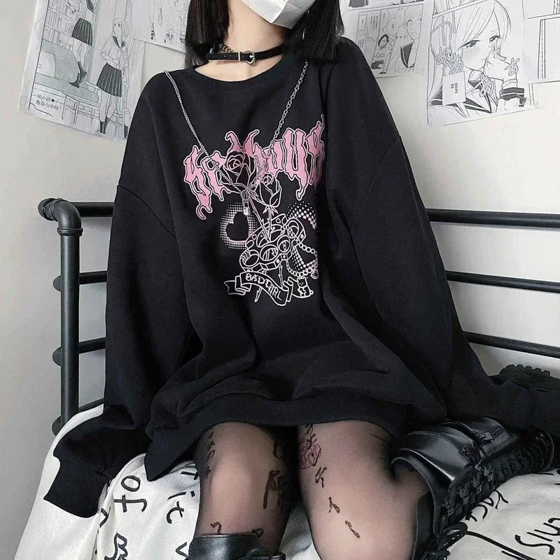 Badgirl Graphic Oversized Pastel Goth Sweatshirt Shoptery