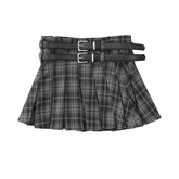 Midnight Prep Pleated Retro Skirt GRAY belt Shoptery