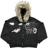 Serenity Sins Graphic Fur Hoodie Black Shoptery