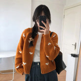 Retro Soft Heart Dot Cardigan Orange Shoptery