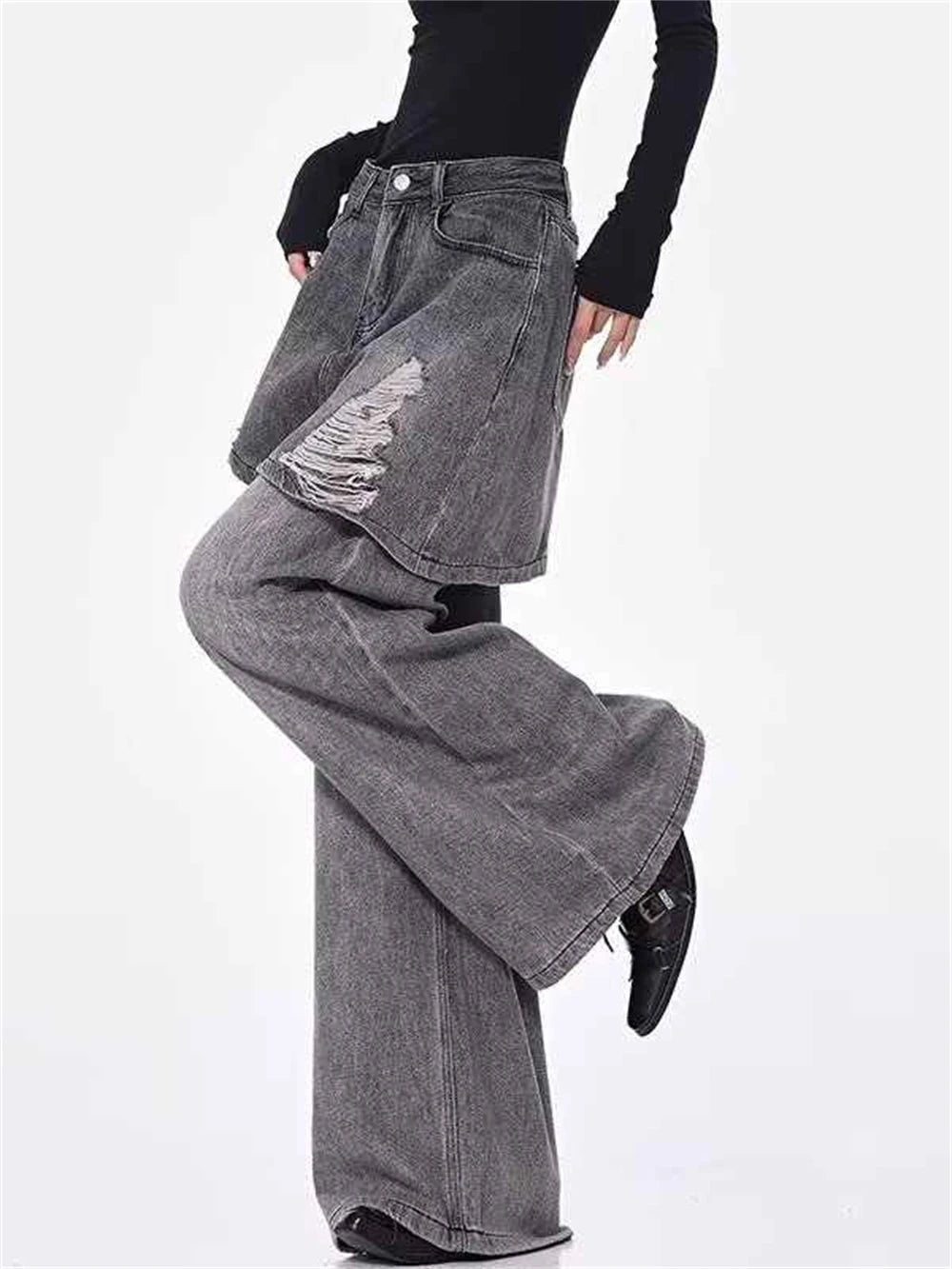 Grunge Skirted Flare Jeans Shoptery