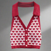Lovecore Charm Collared Cute Crop Top Red One Size Shoptery