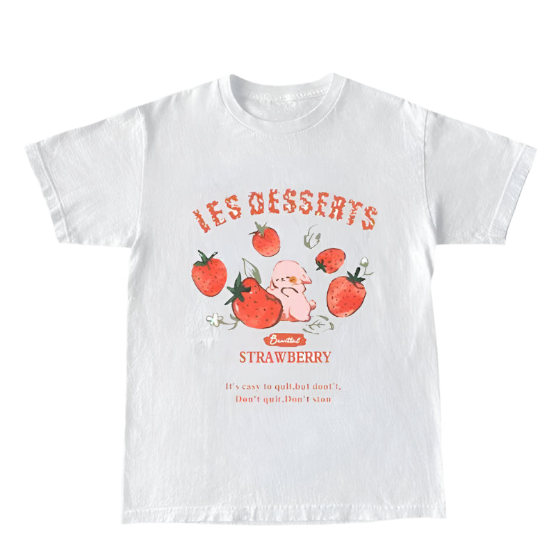 Strawberry Bunny Dessert Aesthetic T-Shirt WHITE Shoptery