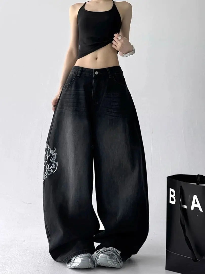 Midnight Scroll Embroidered Jeans Shoptery