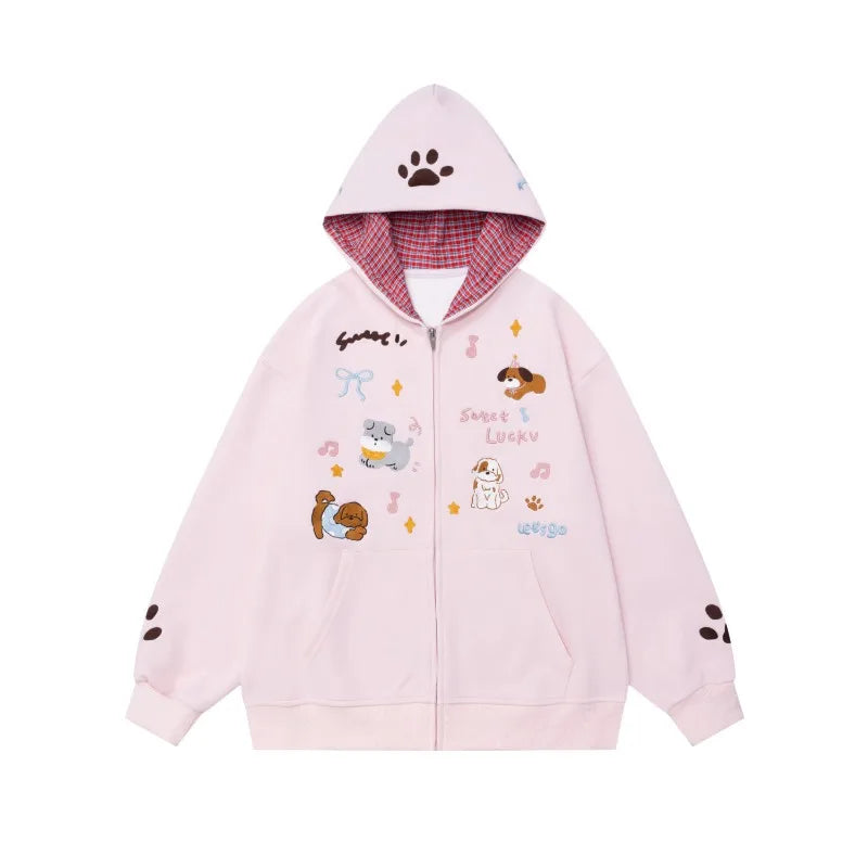 Puppy Love Zip-Up Hoodie Pink Shoptery