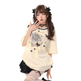 Ribbons & Stars Kawaii T-Shirt Apricot Shoptery