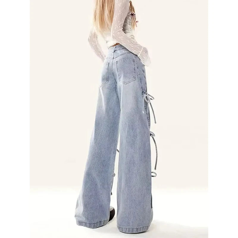 Y2k Pastel Stitch Bow-Tie Jeans Shoptery