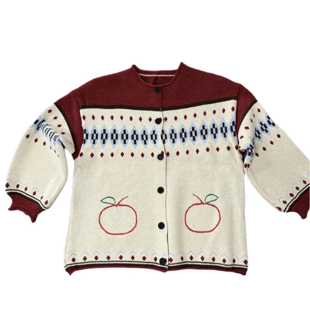Retro Cottage Apple Knit Cardigan Apricot Shoptery
