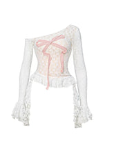 Rosette Lace Drama Long Sleeve Top WHITE Shoptery