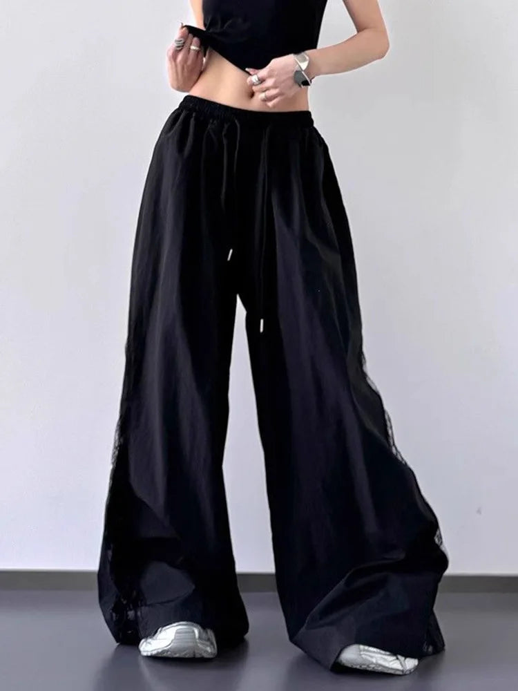 Angel Flow Lace Panel Alt Pants Black Shoptery