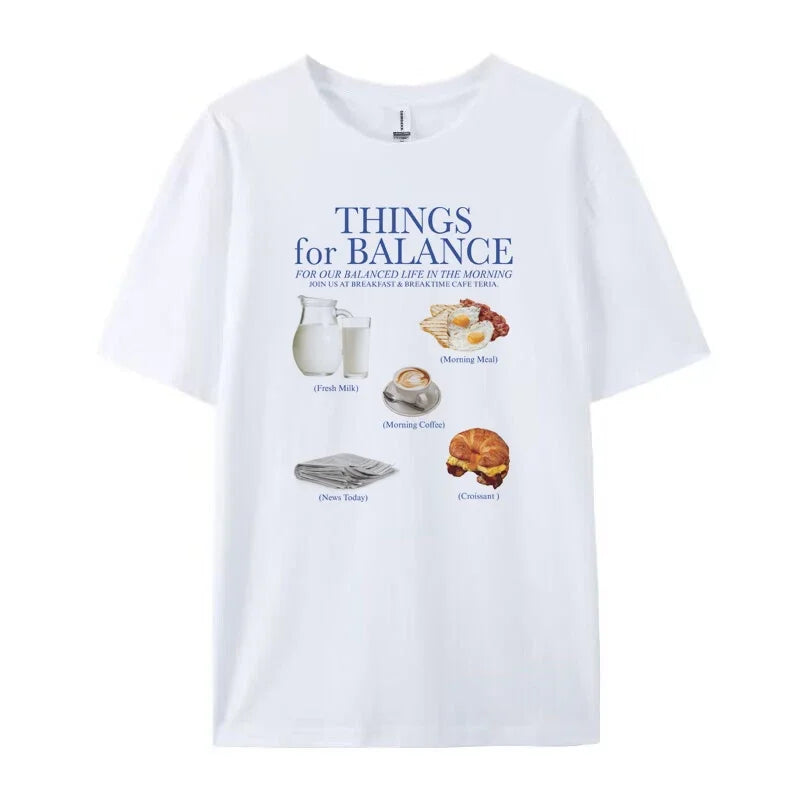 Cute Breakfast Routine Oversized Aesthetic T-Shirt WHITE Shoptery