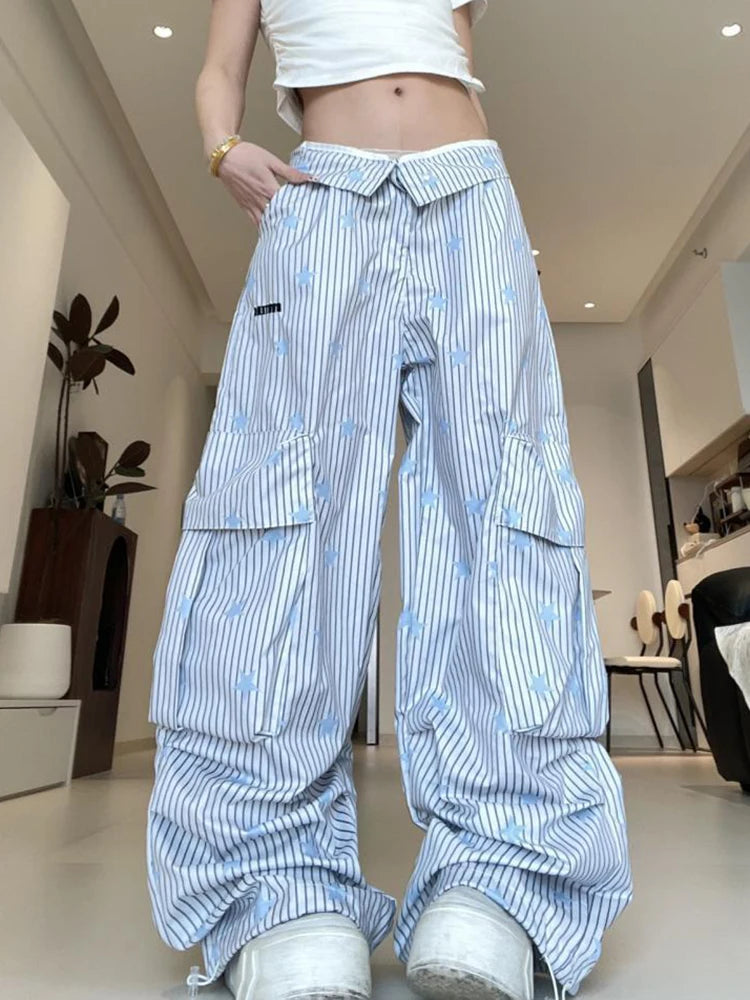 Skyline Star Cargo Edgy Y2k Pants Blue Shoptery