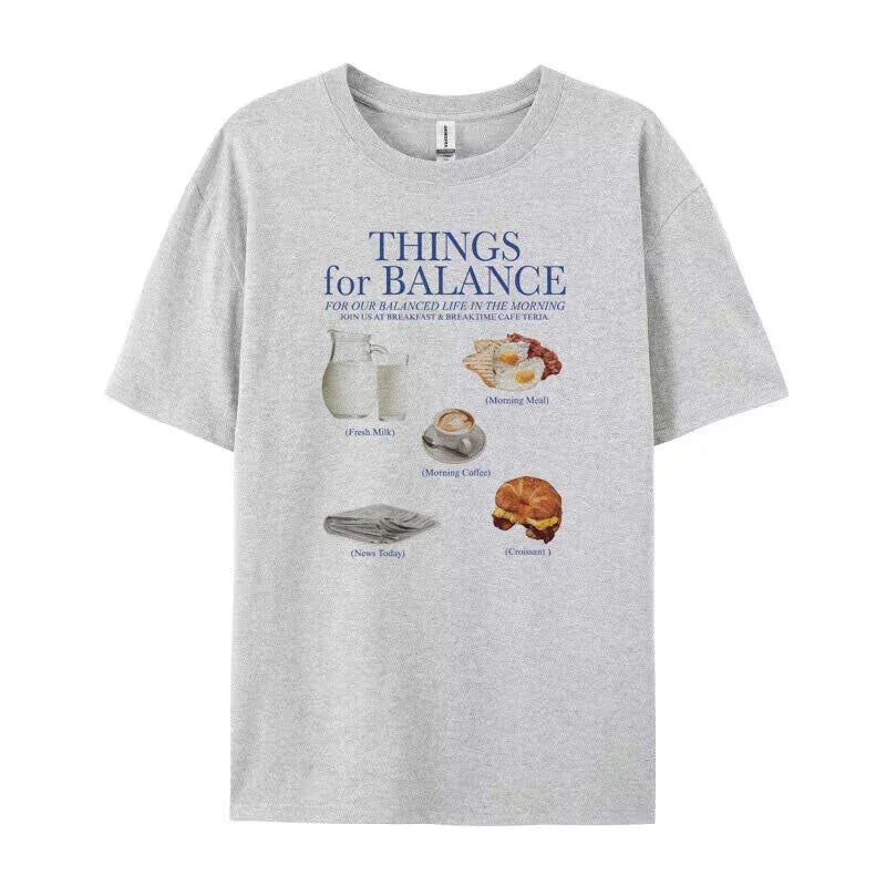 Cute Breakfast Routine Oversized Aesthetic T-Shirt GRAY Shoptery