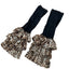 Gyar Leopard Print Ruffle Tiered Leg Warmers with Ruched Mesh Black - Shoptery