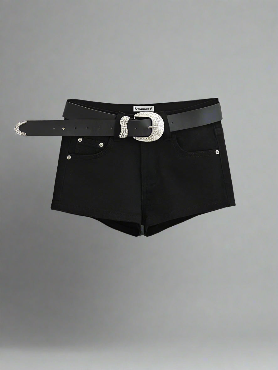 Midnight Glam Belted Alt Shorts Black Shoptery