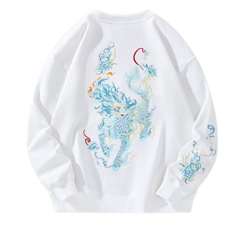 Mythic Beast Embroidered Edgy Hoodie White thin Shoptery