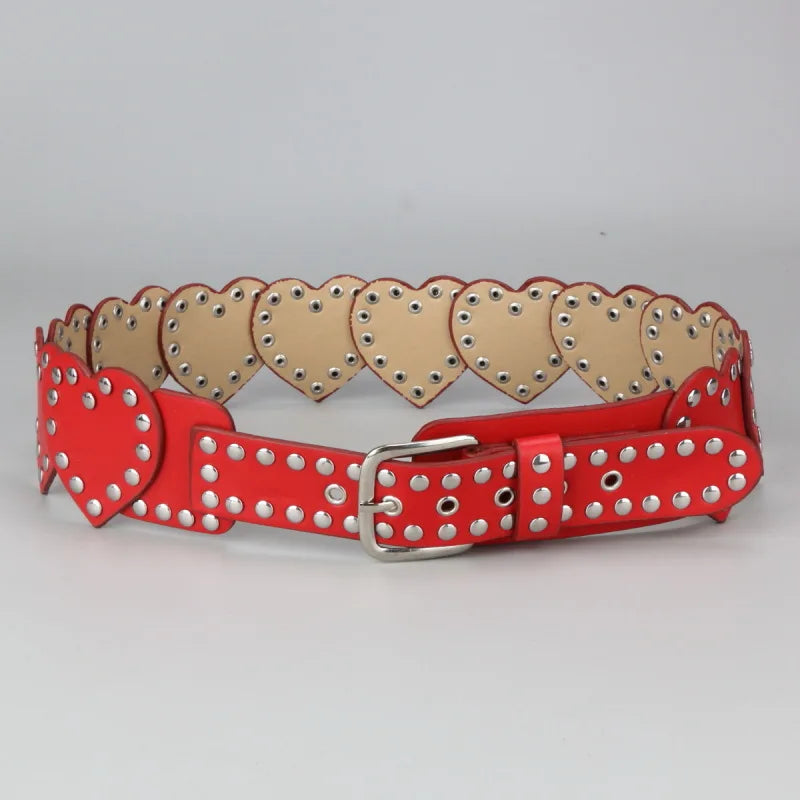 Punk Love Stud Heart Belt Red 105CM Shoptery